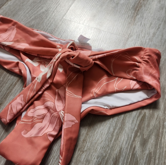 Phax Pink White Floral Tropical Bikini Bottoms Tie Front Cheeky Lined Stretch L - Picture 2 of 8